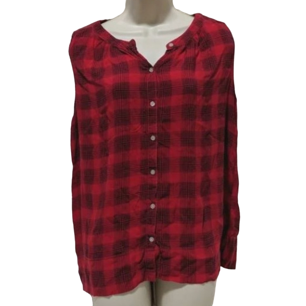 Red & Black Plaid Button Up Tank Top